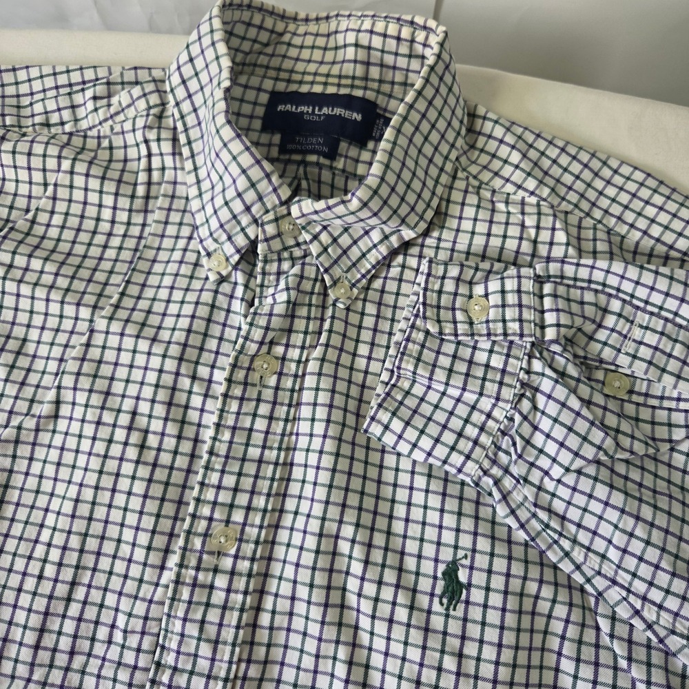 Ralph Lauren Golf Tilden Shirt Mens XL Purple Green Tattersall Plaid Cotton‎ XL